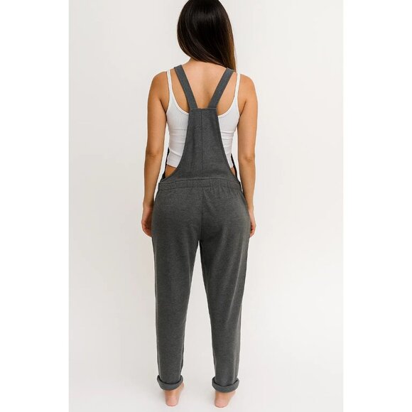 C&C California Jersey Knit Overalls Gray Drawstring Waist Large Pockets - Picture 2 of 10